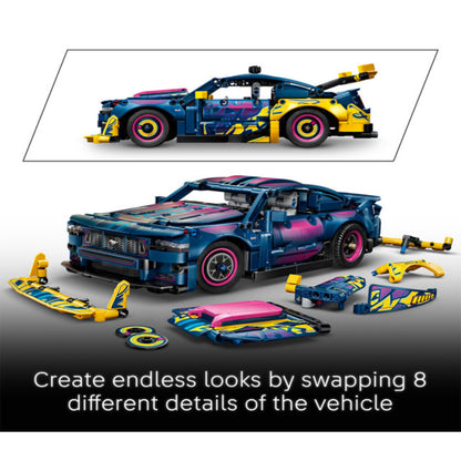 Engine bay detail under the open bonnet of the LEGO Ford Mustang GT 42236 model car