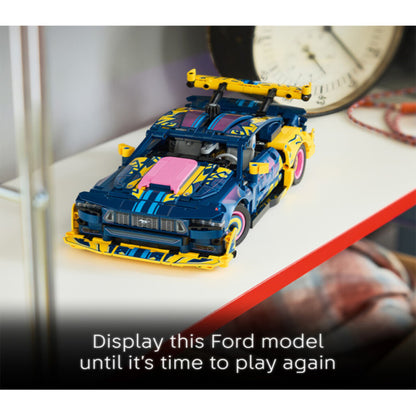 Rear view of the LEGO Custom Garage Ford Mustang GT 42236 showing the tail light bars
