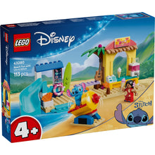 LEGO® Disney™ Beach Fun with Lilo & Stitch 43280 featuring Lilo, Stitch, surf shop, shave-ice stand, waterslide and beach play area