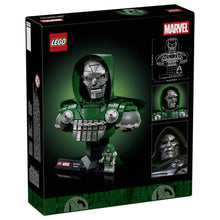 Front view of the LEGO Doctor Doom bust showing the movie-accurate metallic mask and eye detailing