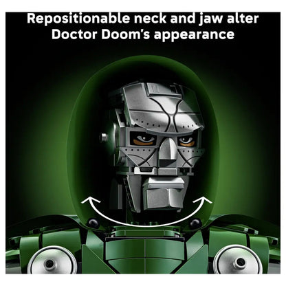Rear view of the 17 cm tall LEGO Doctor Doom bust showing how the cloak falls over the shoulders