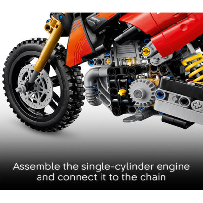 Rear view of the LEGO Ducati Desmo450 MX 42238 showing the rear wheel and mudguard