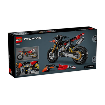 Handlebar and engine detail on the 457-piece LEGO Ducati Desmo450 MX motorcycle model