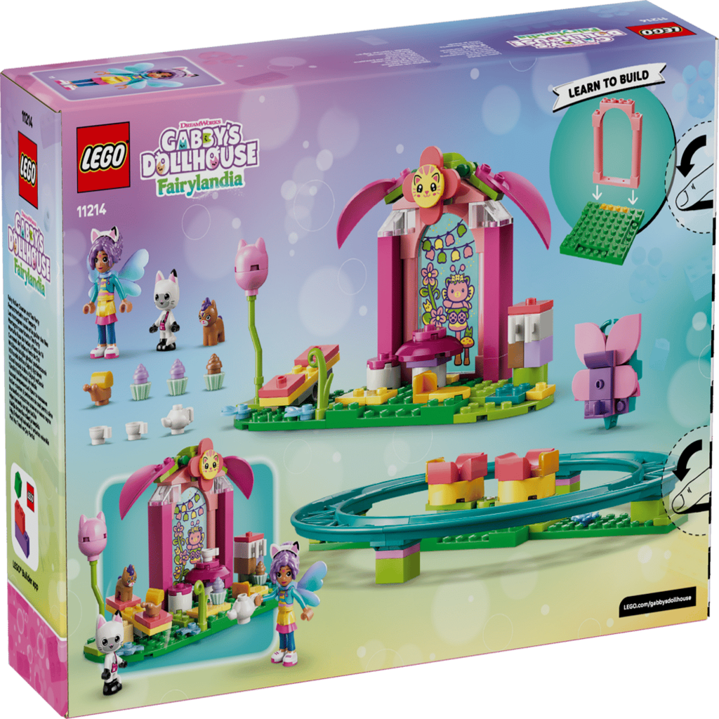 LEGO Fairy Roller Coaster and Tea Party 11214 completed model photographed on a white background