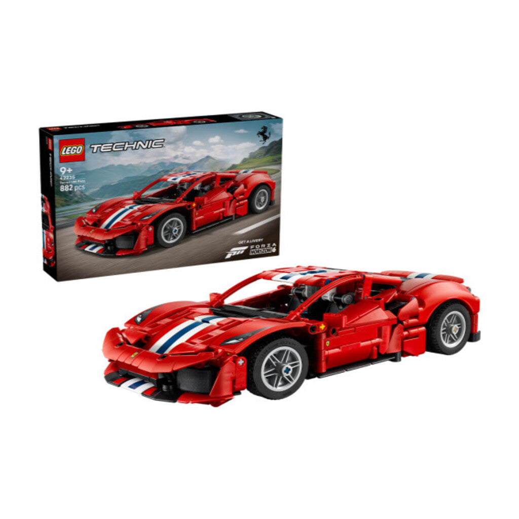 Alloy wheel and brake caliper detail on the 882-piece LEGO Ferrari 488 Pista model