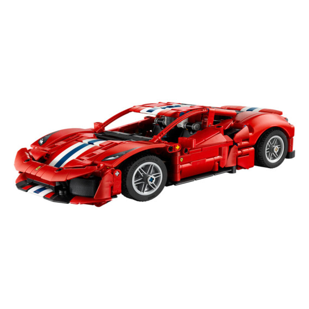 Close-up of the rear wing and tail light detail on the 882-piece LEGO Ferrari 488 Pista model