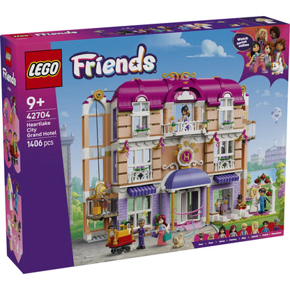 LEGO® Friends Heartlake City Grand Hotel 42704 featuring a luxury hotel, working elevators, wedding venue, six mini-dolls and two cat figures