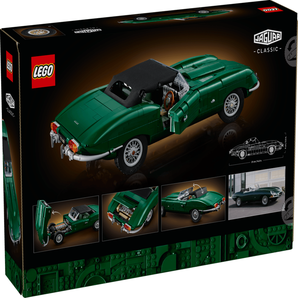 LEGO Jaguar E-Type 11381 model car shown from a front three-quarter angle on a white background