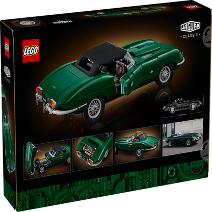 LEGO Jaguar E-Type 11381 model car shown from a front three-quarter angle on a white background