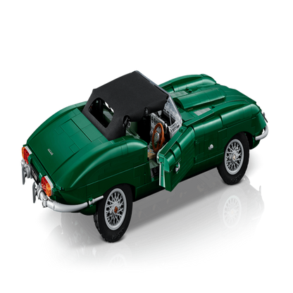 Part-built LEGO Jaguar E-Type chassis showing the internal frame before the panels are added