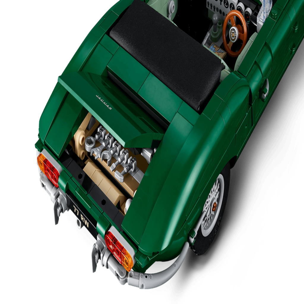 Removable hardtop roof section lifted away from the LEGO 11381 Jaguar E-Type model