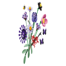 Close-up of the individual brick-built blooms and stems in the LEGO 11507 flower bouquet