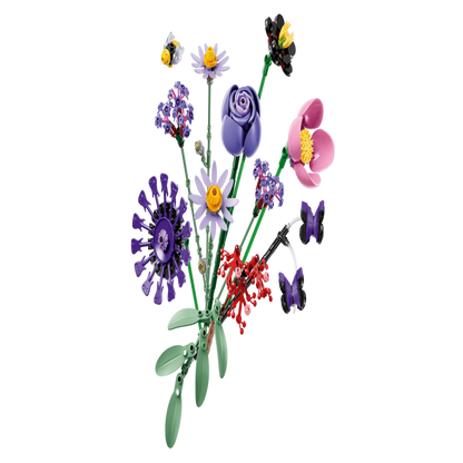 Close-up of the individual brick-built blooms and stems in the LEGO 11507 flower bouquet