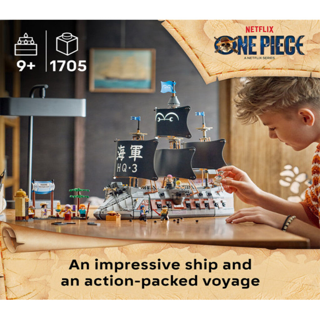Mast, rigging and sail detail on the 1,705-piece LEGO Garp's Marine Battleship model