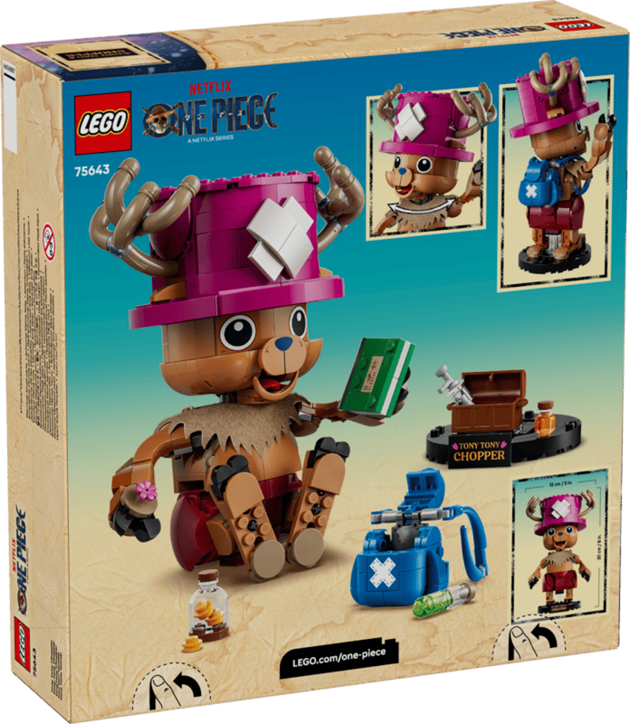 LEGO One Piece Tony Tony Chopper 75643 built model photographed front-on against a white background