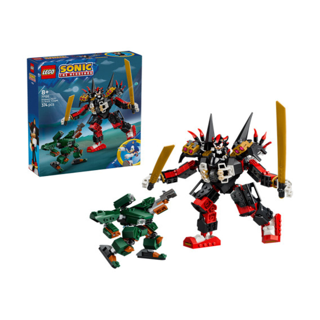 Shadow and G.U.N. Trooper minifigures included with the LEGO Sonic 77120 building set