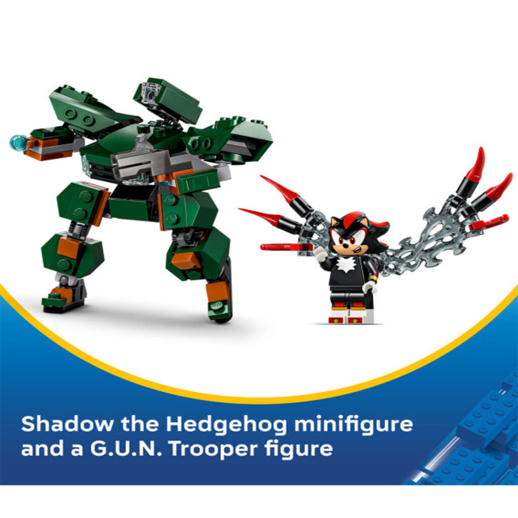 Child staging a battle between the LEGO 77120 Shadow's Mech and G.U.N. Trooper at home