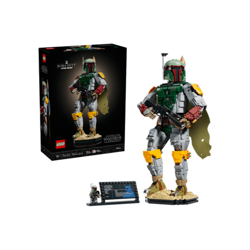 Close-up of the helmet and armour plating detail on the 1,544-piece LEGO Boba Fett model