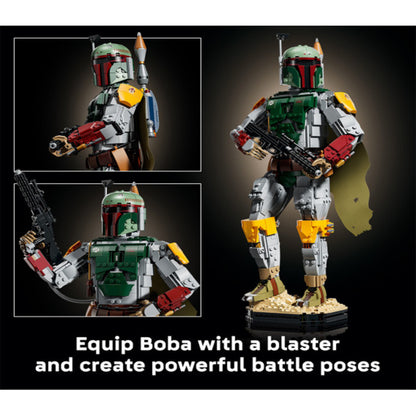 Posable arm and blaster detail on the 1,544-piece LEGO Star Wars Boba Fett model