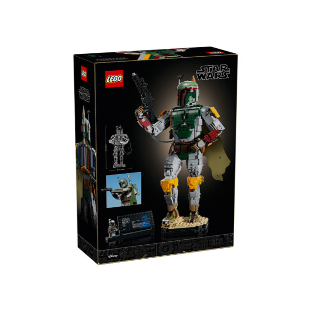 LEGO Boba Fett 75455 model displayed on a shelf beside other Star Wars models at home