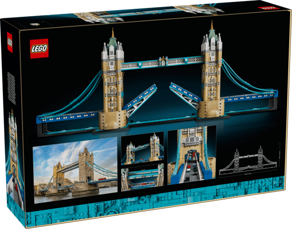 LEGO Tower Bridge 21067 completed model photographed side-on against a plain white background