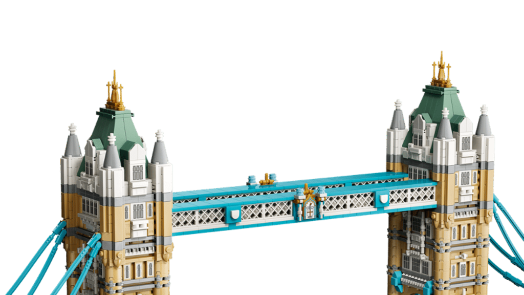 Raised bascule roadway on the LEGO 21067 Tower Bridge shown in the open position