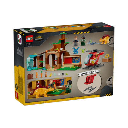 LEGO 77981 Velociraptor, Stegosaurus and Pteranodon rescue models grouped on a white background