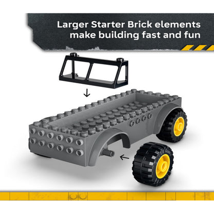 Rear of the LEGO Young T. rex Transport Truck 77978 with the trailer ramp lowered