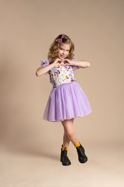 Rock Your Baby - Lilac Florals Short Sleeve Circus Dress (size 8-12)