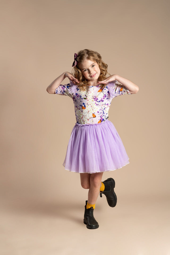 Rock Your Baby - Lilac Florals Short Sleeve Circus Dress (size 8-12)