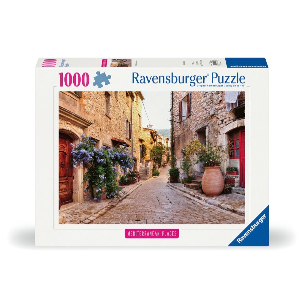 Ravensburger Mediterranean France 1000 piece puzzle box showing a sunny coastal village and azure sea