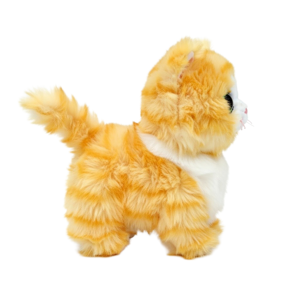 Side view of the Melanie the Gold Cat Regular 15cm Ty plush with the red Ty Heart swing tag attached