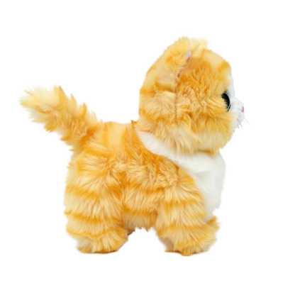 Side view of the Melanie the Gold Cat Regular 15cm Ty plush with the red Ty Heart swing tag attached