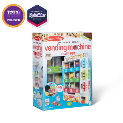 Melissa & Doug 19-piece wooden vending machine play set in retail packaging