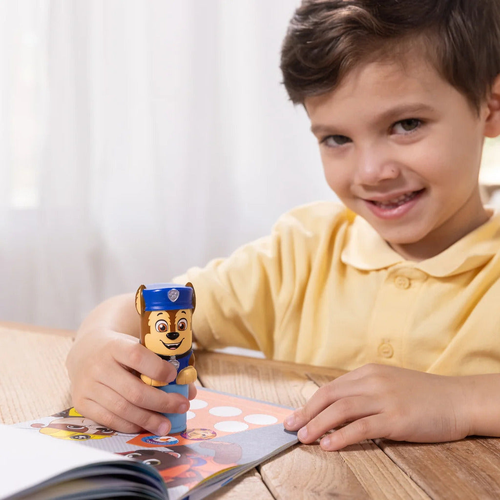 Search-and-find puzzle page from the Chase Sticker WOW! activity pad, decorated with stickers