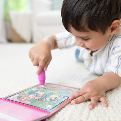 Search-and-find puzzle page from the Skye Sticker WOW! activity pad, decorated with stickers