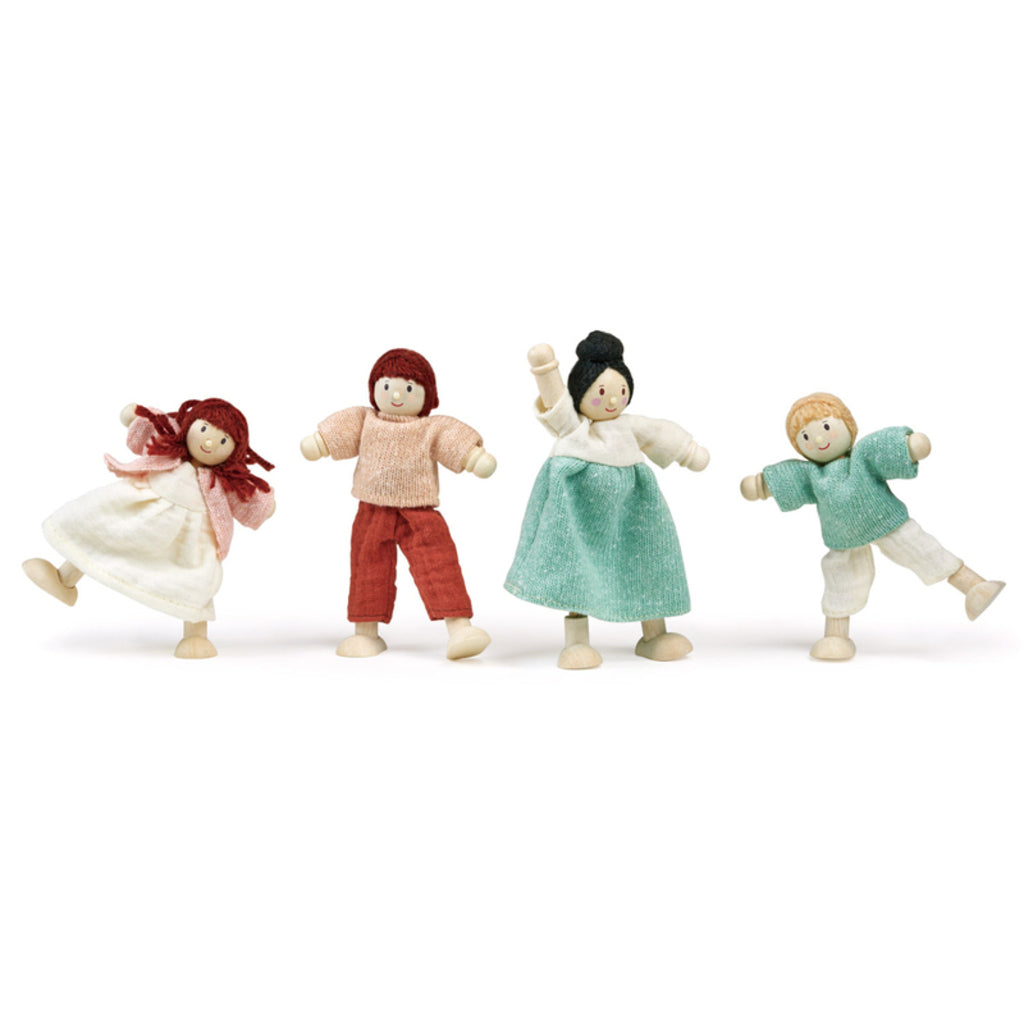 Child figures from the Mentari Honeybunch doll family with soft painted clothing on sustainable rubberwood