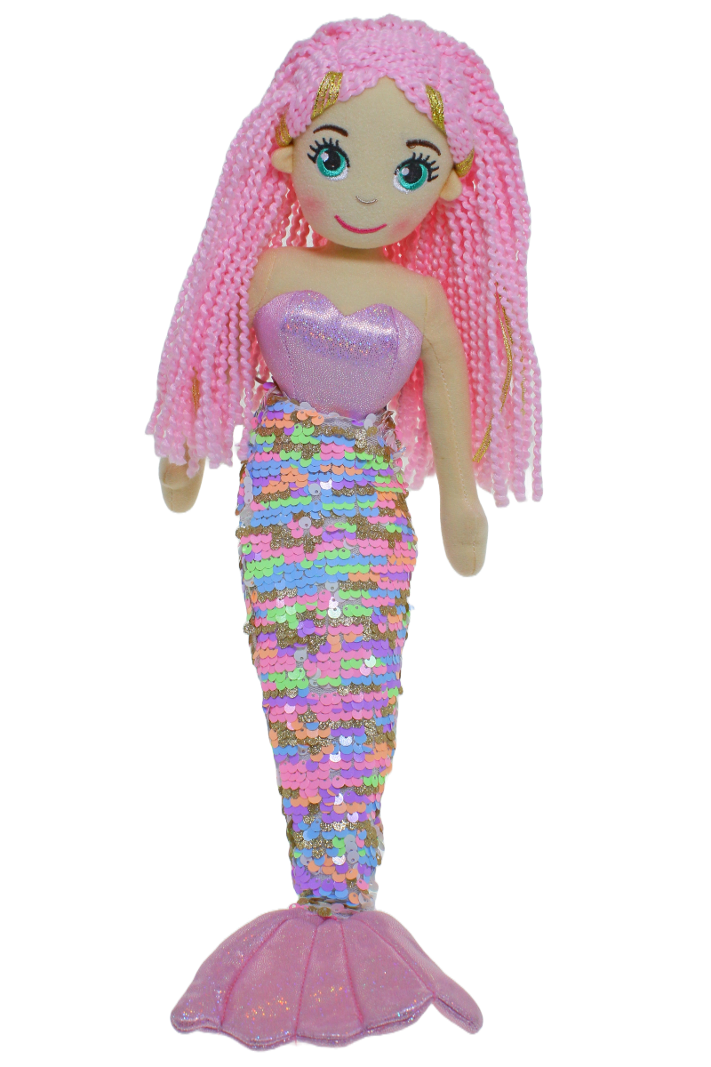 Cotton Candy - 45cm PEARL Pink/Gold/Rainbow Flip Sequinned Tail Mermaid