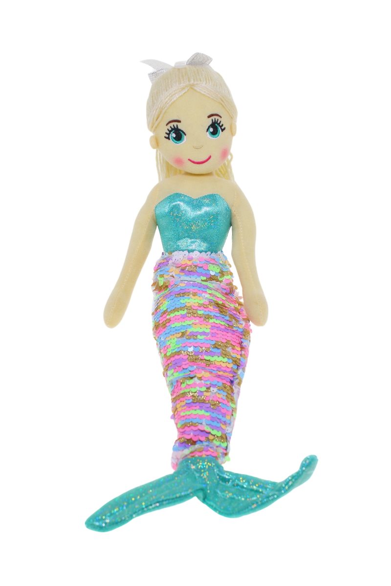 Cotton Candy - 45cm ALICE Teal/Rainbow Flip Sequinned Tail Mermaid
