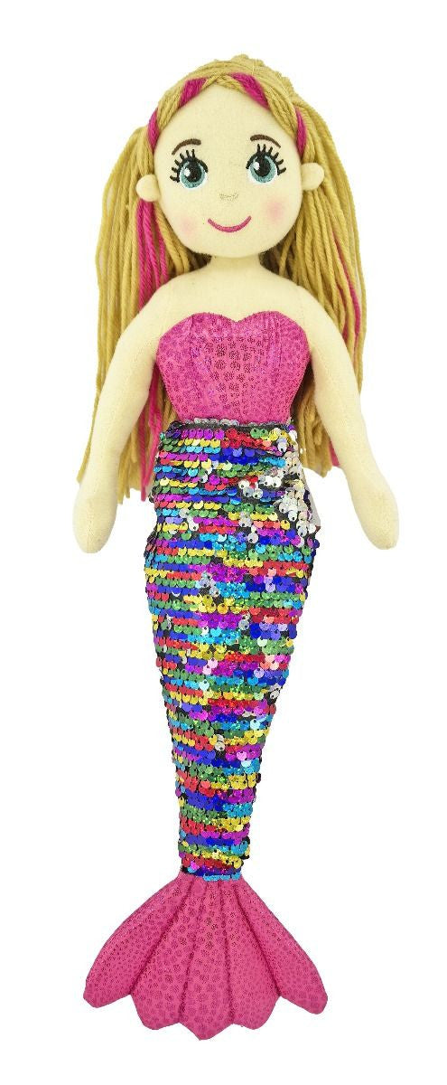 Cotton Candy - 45cm Mermaid AVA Flip Sequin Pink Rainbow with Sequin Tail