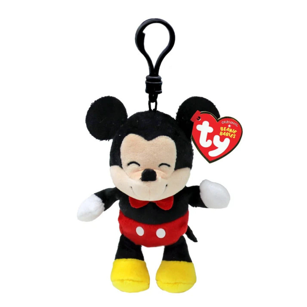 Mickey Mouse Ty Beanie Babies Floppy Clip plush toy photographed front-on, 10cm, on a white background