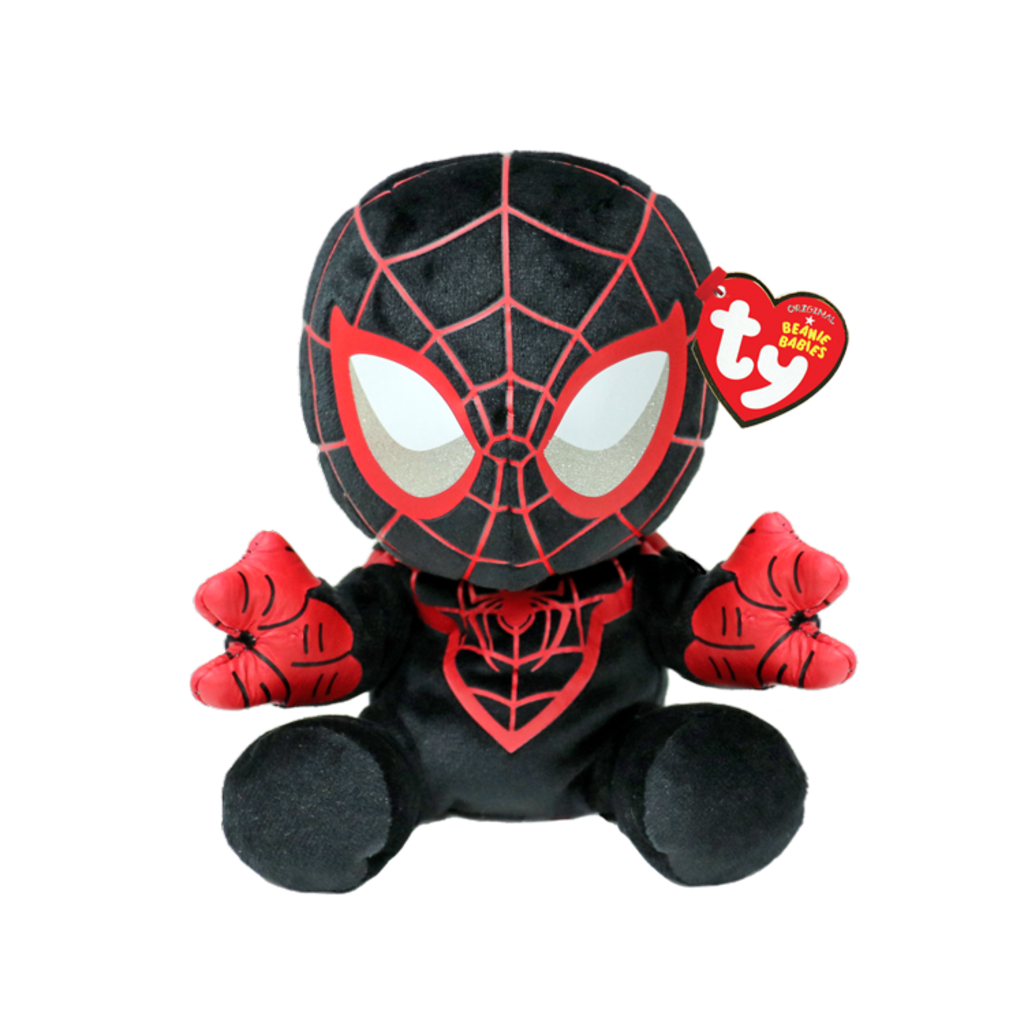 The Miles Morales Regular 15cm Ty Beanie Boo plush toy shown front-on against a plain white background