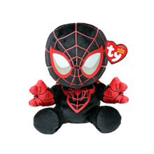 The Miles Morales Regular 15cm Ty Beanie Boo plush toy shown front-on against a plain white background