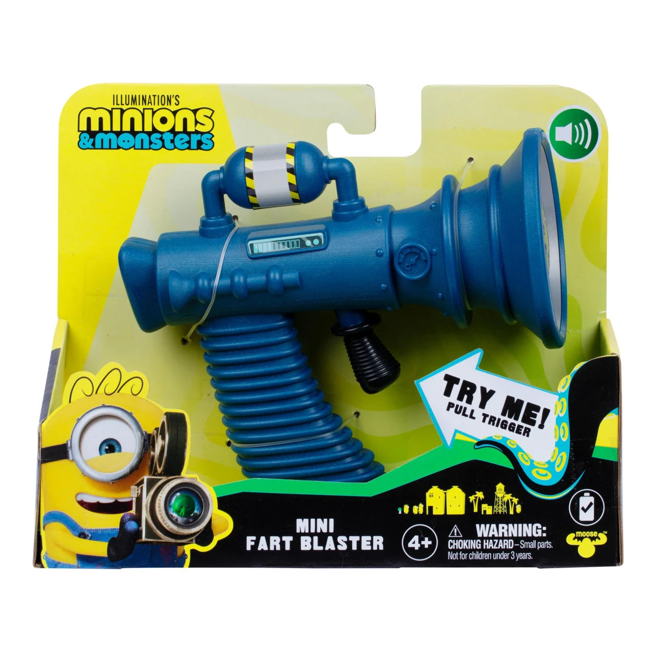 Minions & Monsters Mini Fart Blaster sound toy with trigger action and funny fart sound effects