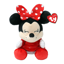 The Minnie Mouse Regular 15cm Ty Beanie Boo plush toy shown front-on against a white studio background