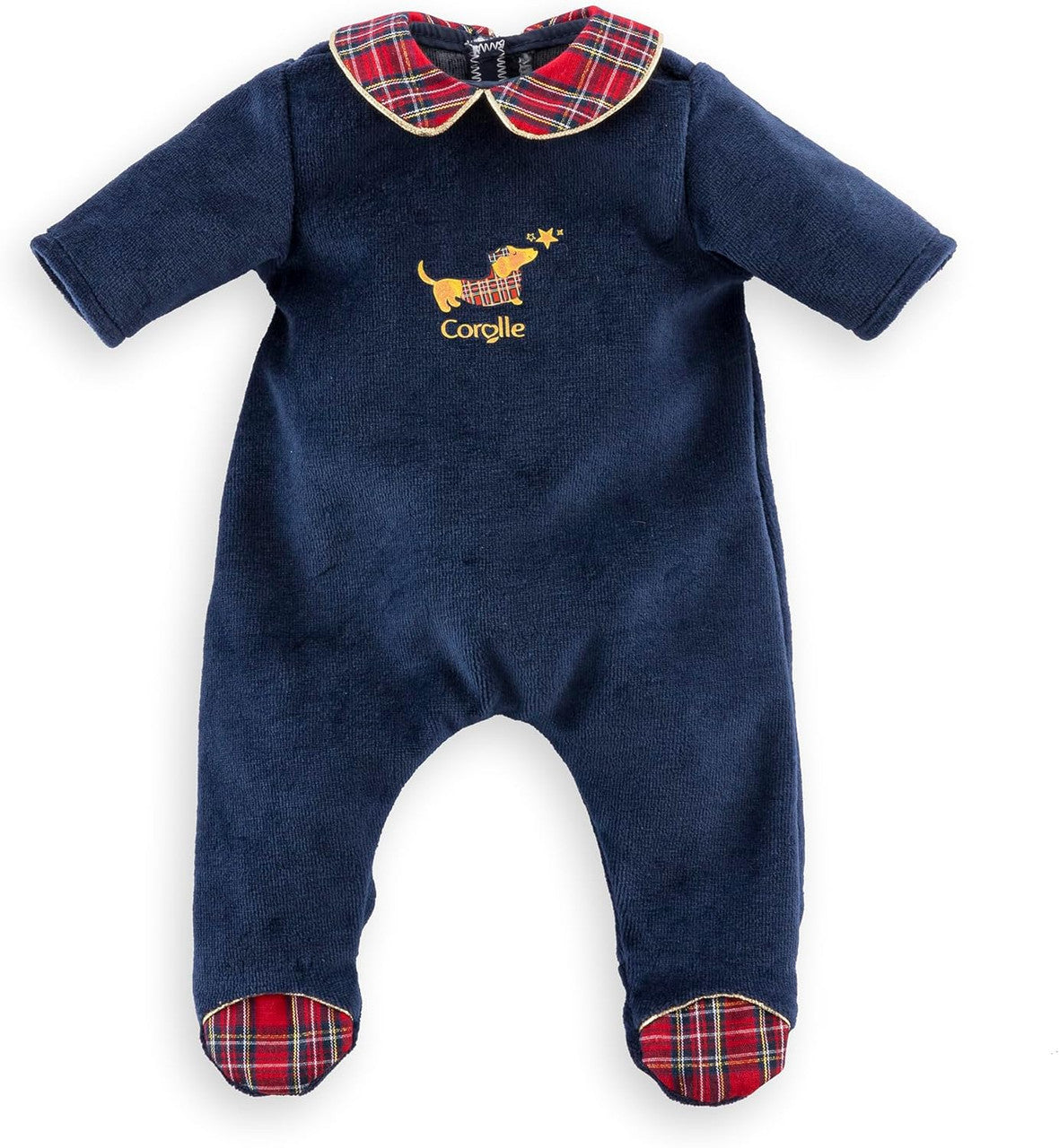Mon Premier Corolle en Fêtes pyjamas outfit for 30cm dolls with navy velour and tartan trim