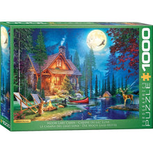 Moon Lake Cabin 1000 piece puzzle with moonlit cabin lake forest and wildlife scene by Eurographics