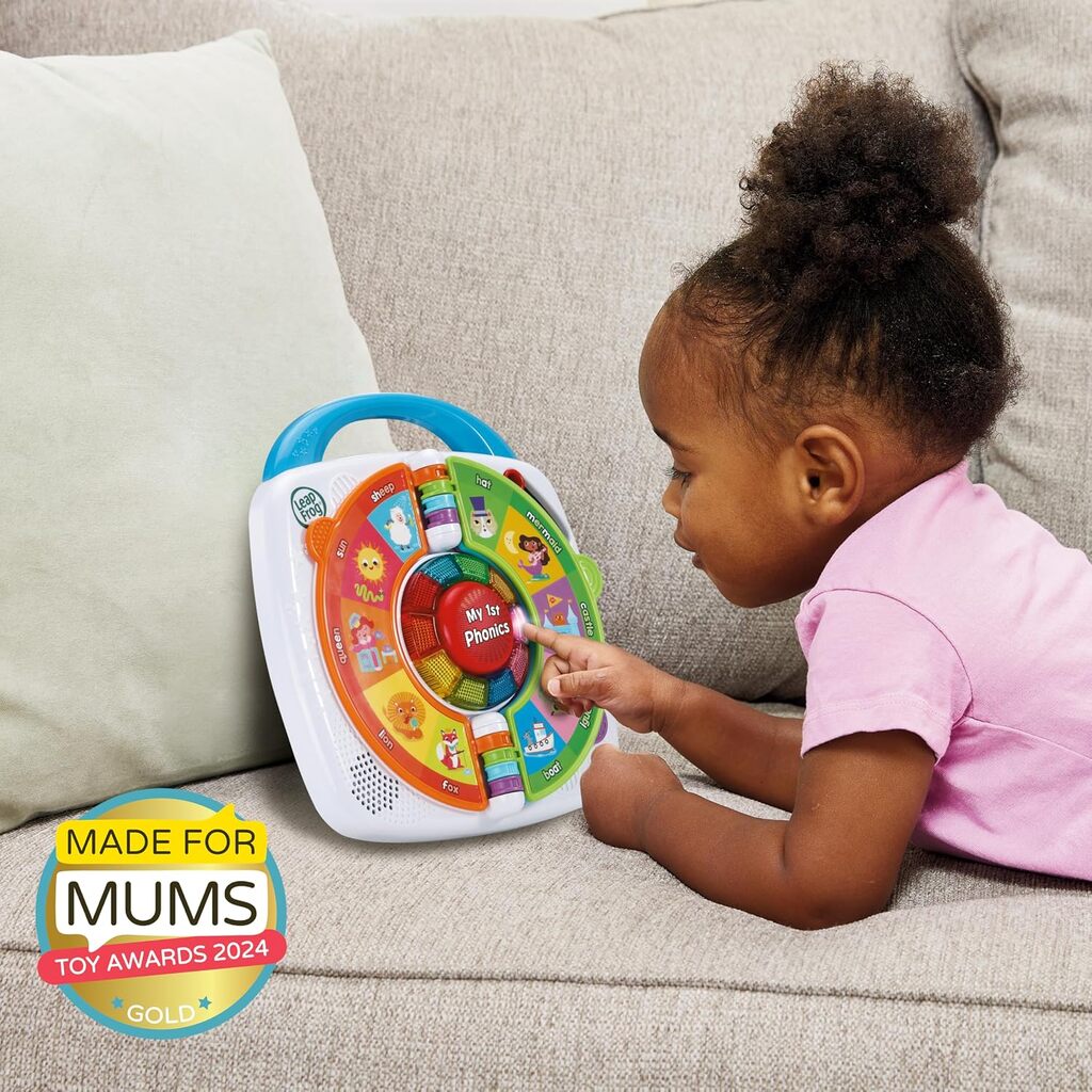 My 1st Phonics Spin and Learn viewed from the side showing the carry handle and sturdy base