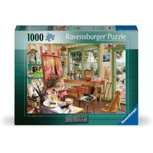 Ravensburger My Haven Artist's Shed 1000 piece puzzle box showing a cosy creative retreat full of art supplies