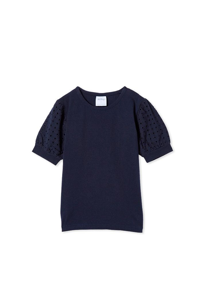Navy Broderie Sleeve Tee